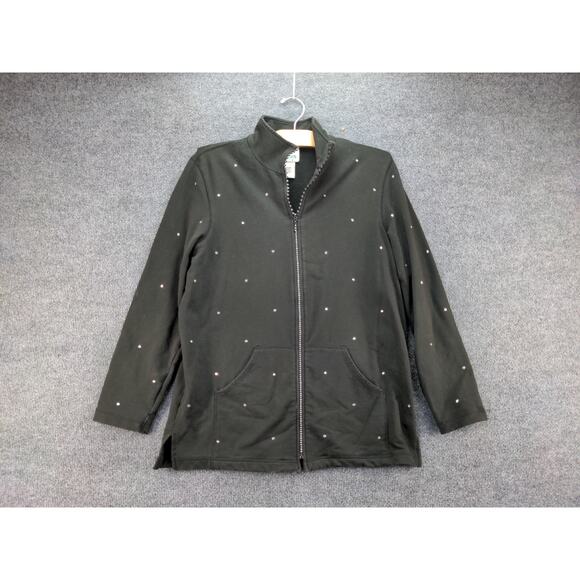 Quacker Factory Womens Full Zip Studded Shiny Jacket Size M Black - Picture 2 of 10
